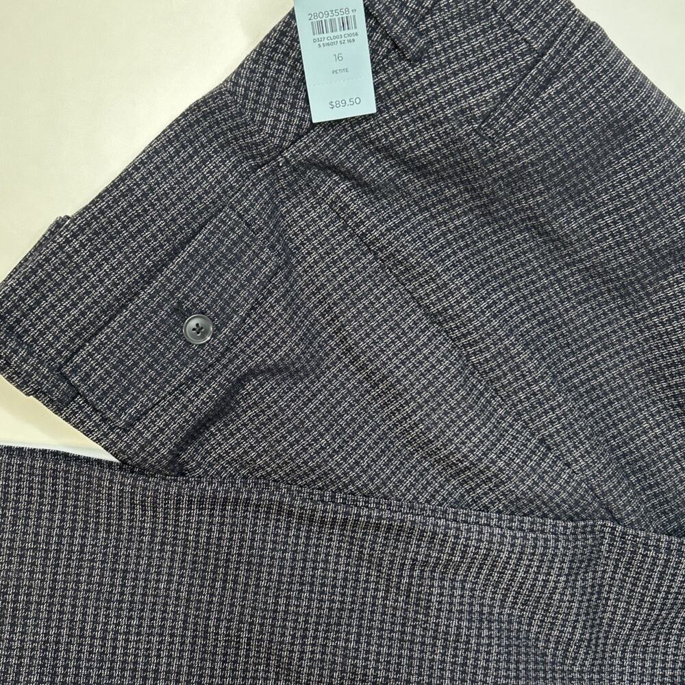 New LOFT High Waist Curvy Trouser Pants 16 (40x29) Pattern Navy Blue Wide Leg